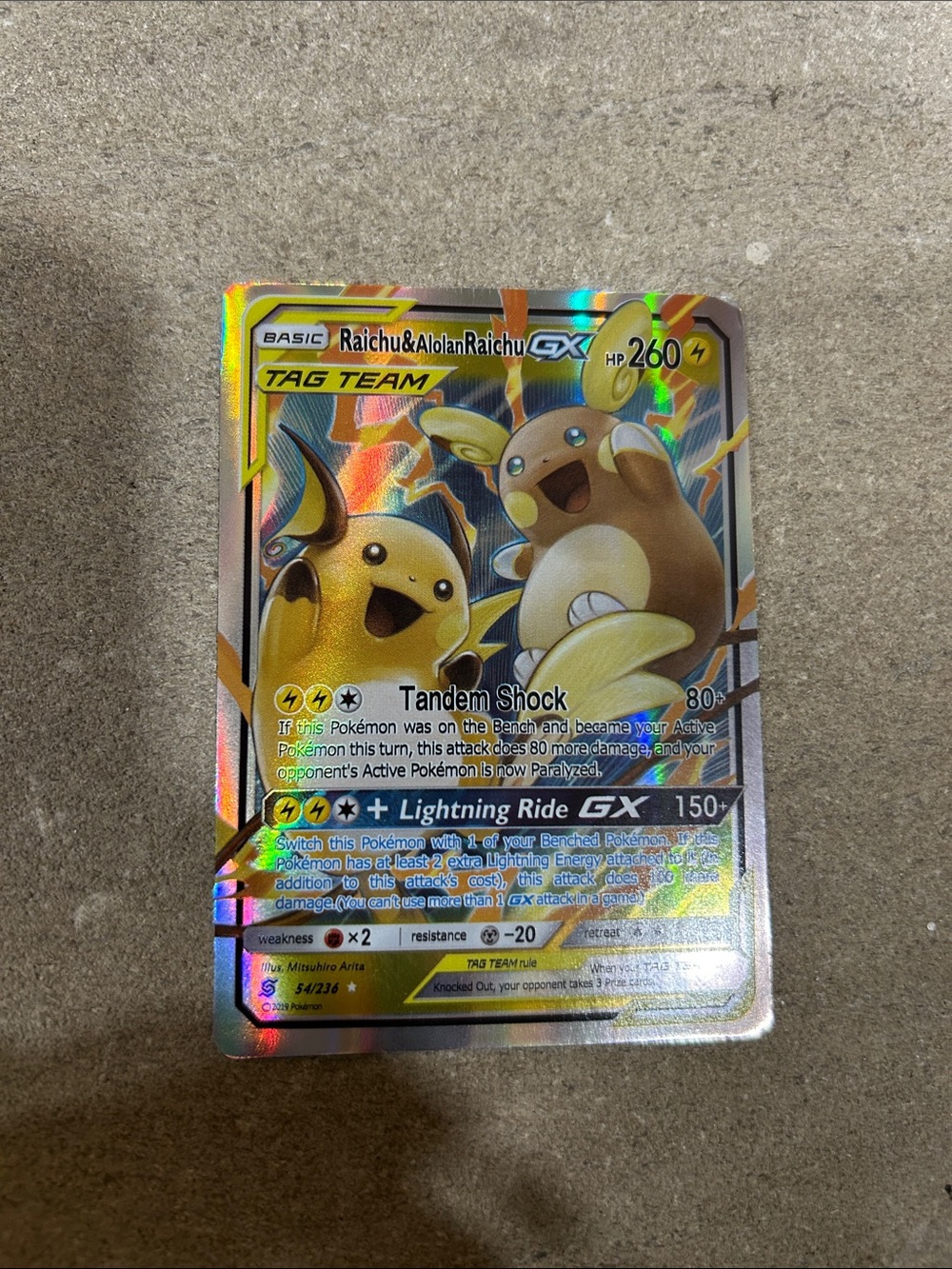 Pokemon Raichu & Alolan Raichu GX TAG TEAM Secret Rare Holo 241/236